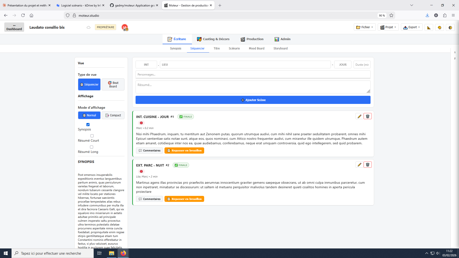 Écriture scénario - Séquencier